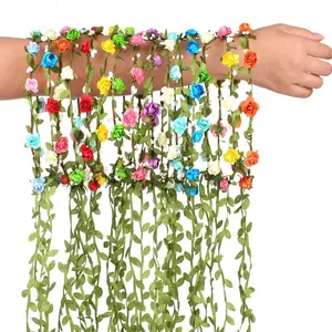15 Pieces Fairy Party Photography Props Assorted Colored Flower Crown Wreath Headband Garland Multicolor Headbands Floral Headpiece for Wedding Festival Vacation