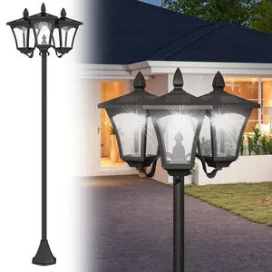 Outsunny 72" Solar Lamp Post Light, Triple-Head Solar Post Light Outdoor, All-Weather Waterproof Stainless Steel, Vintage Style for Garden, Lawn, Pathway, Driveway, Black, Solar Landscape Lights, Durable Waterproof Light
