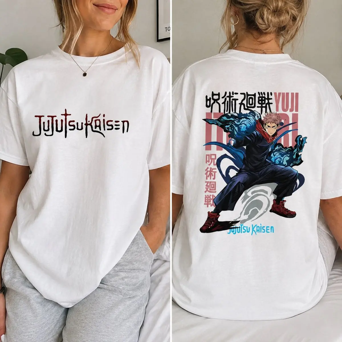 Comfort Colors Jujutsu Kaisen Yuji Itadori Double Printed T Shirt, Unisex Streetwear, Gift For Anime Fans, Unisex Fitted Short Sleeve Tee, Crewneck Top