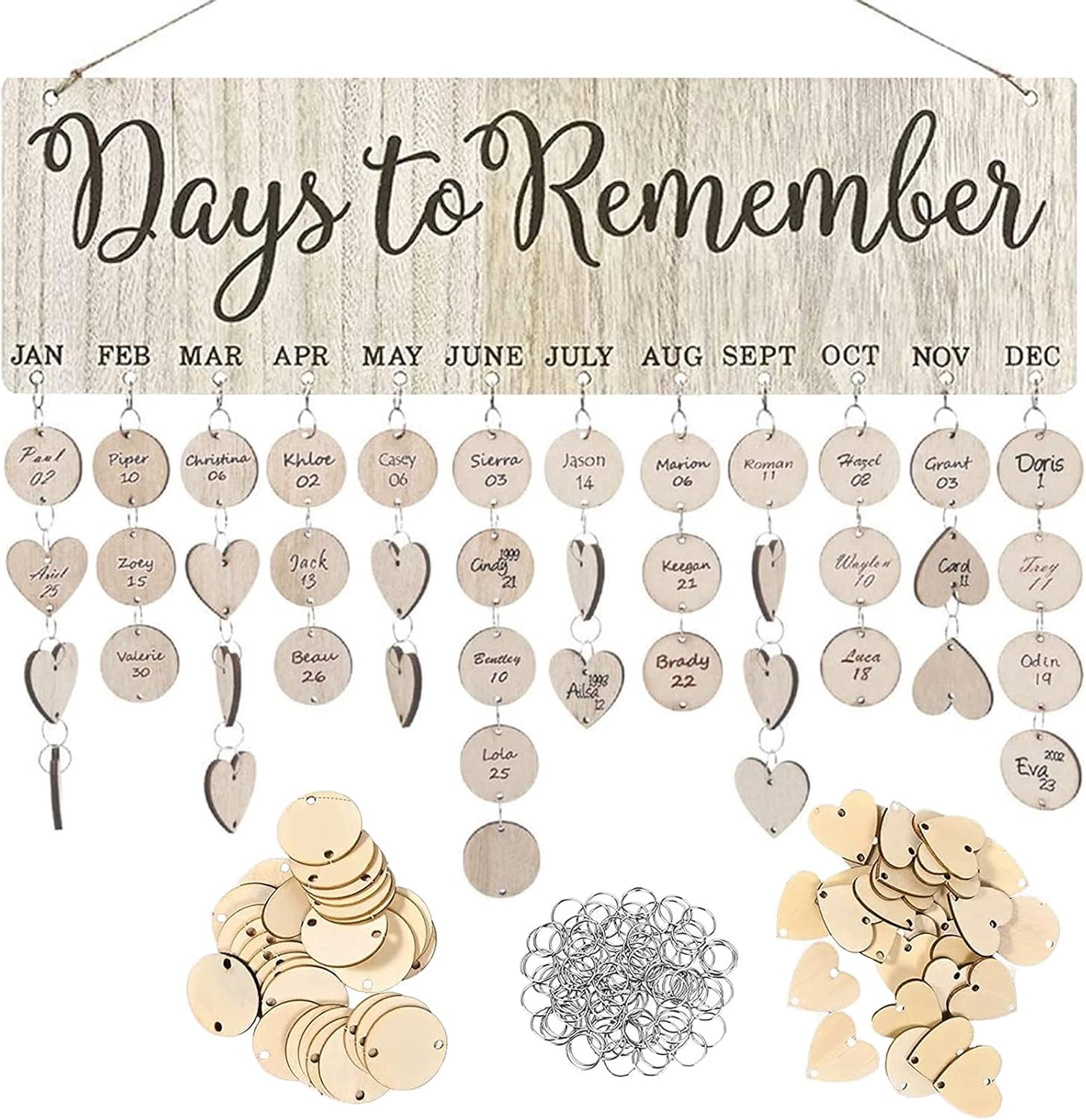 Family Birthday Reminder Calendar Board with Tags, DIY Wooden Wall Hanging Plaque, Family Organizer & Memory Board, Perfect for Mother’s Day Gift for Mom & Grandma