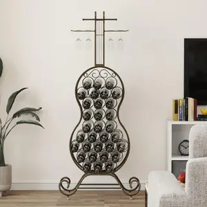 Cello Shape Wine Rack – Rustic Gold, Space Saving for Small Kitchens. Freestanding with Ample Storage for Wine & Liquor. Perfect for Home Bar or Dining Room