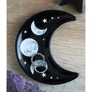 Wicca Occult Triple Moon Goddess Ceramic Trinket Jewelry Dish Or Appetizer Plate