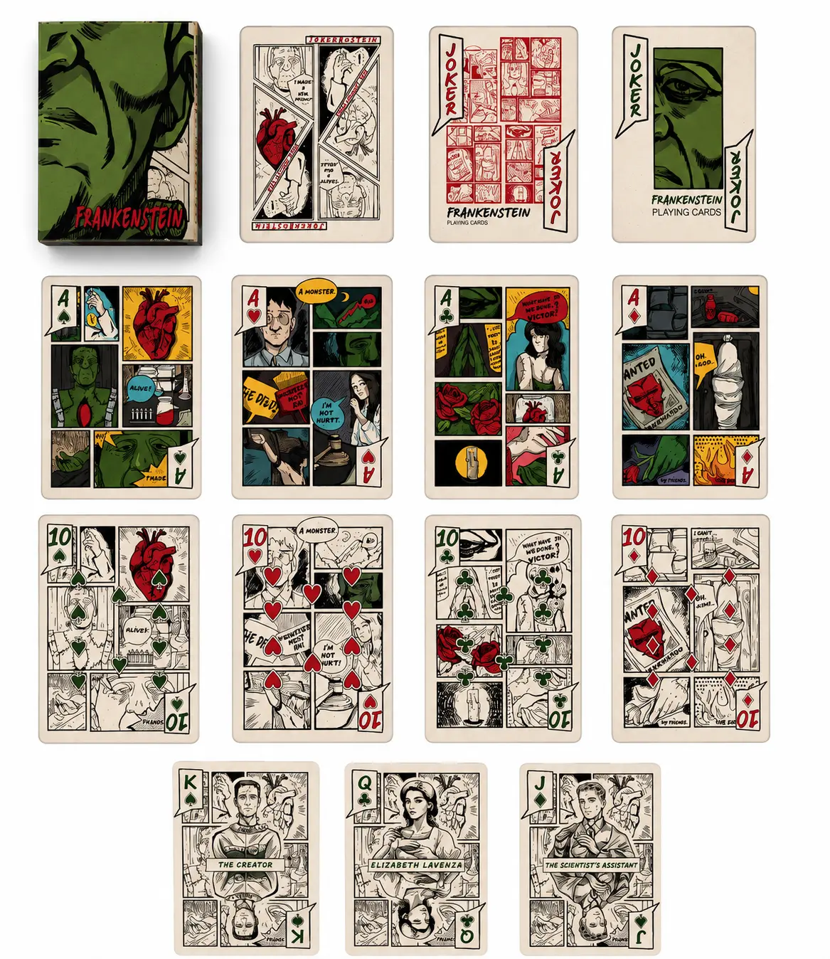 Frankenstein Playing Cards Deck | Gothic Horror Collector Cards | Vintage Monster Card Set