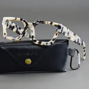 BETSION Thick Square Acetate Retro Fashion Eyeglasses Frames 1439 Reading Glasses for Men Women Clear Lens Reader