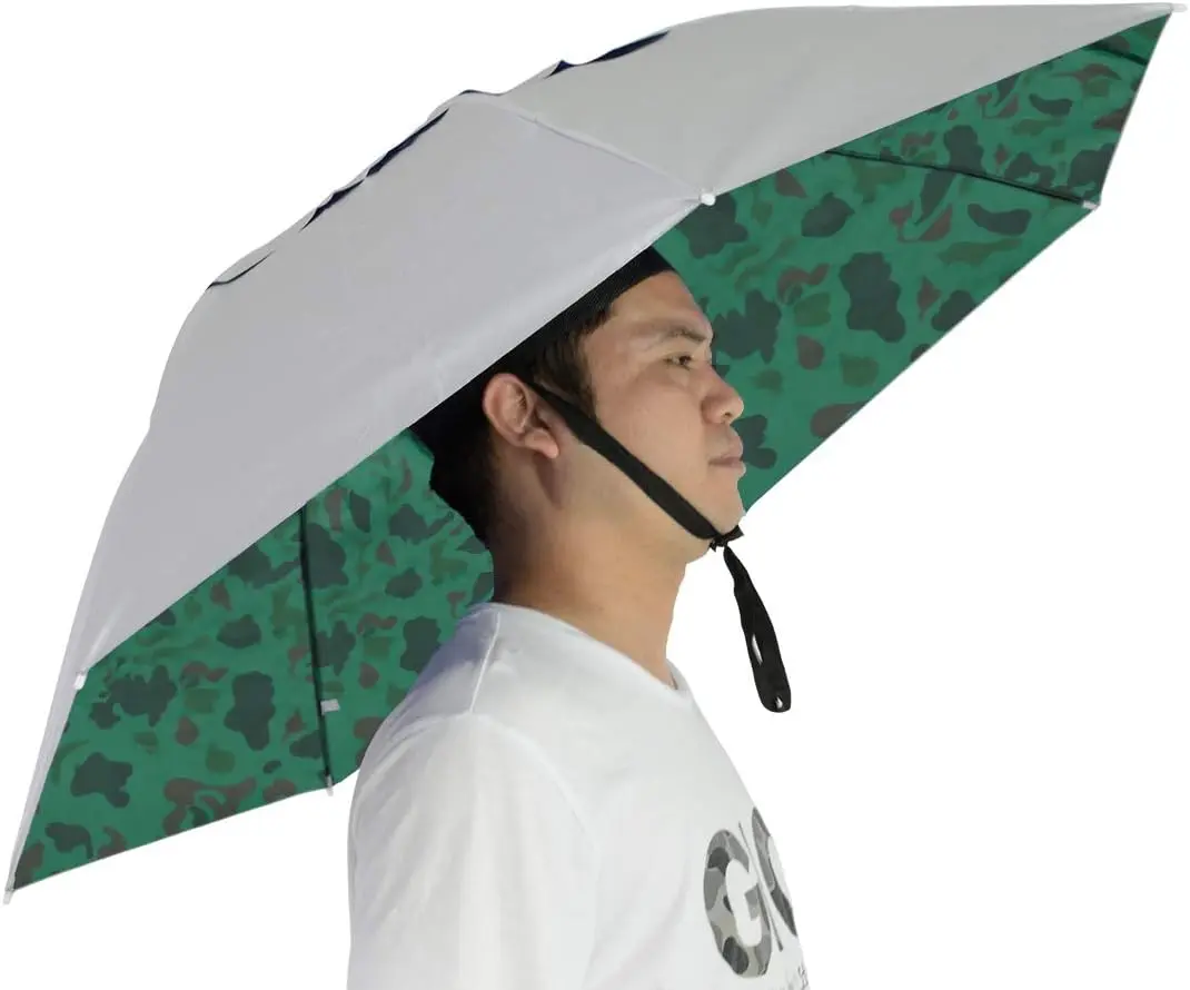 Head Umbrella Hat, Compact Folding Hands Free Hat Umbrella for Adults Rain Sun Protection Gardening Fishing Hiking Beach Costume, 36 Inch