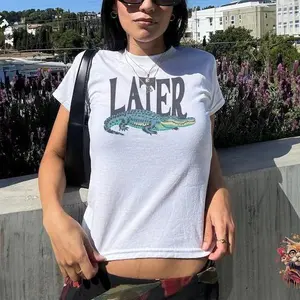 Later Gator Vintage 90s Y2K Baby Tee, Graphic Alligator Print, Funky Fashion Statement Shirt, Trendy Apparel