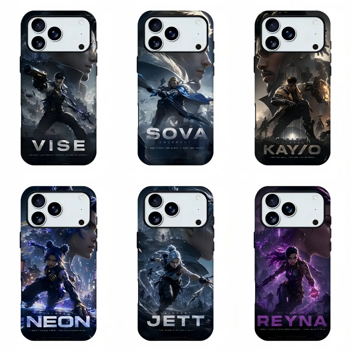 Valorant Game Agent Hero Character Art Print Phone Case, Dark Cinematic FPS Gaming Full Print Shockproof E-sports Trendy Phone Shell for iPhone11 12 13 14 15 16 17pro max and Samsung S21-S26 .Perfect for Her/HimGirly Phone Caseslovely gift