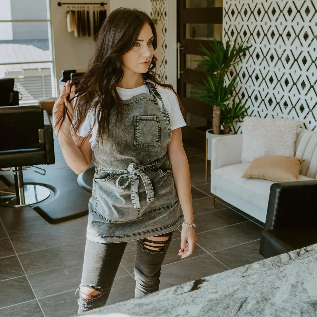 Black Acid Washed Denim Hair Stylist Apron Black Acid Washed Denim Hair Stylist Apron