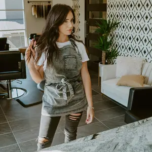 Black Acid Washed Denim Hair Stylist Apron