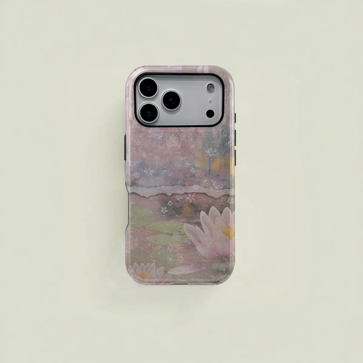 A beautiful lotus starlight design, simple double-layer protective case, sturdy and durable 2-in-1 case, compatible with iPhone 17/16/15/14/13/12/11 Pro Max/Plus/Pro, and Samsung Galaxy S25/S24/S23 Ultra series. Ideal for couples.