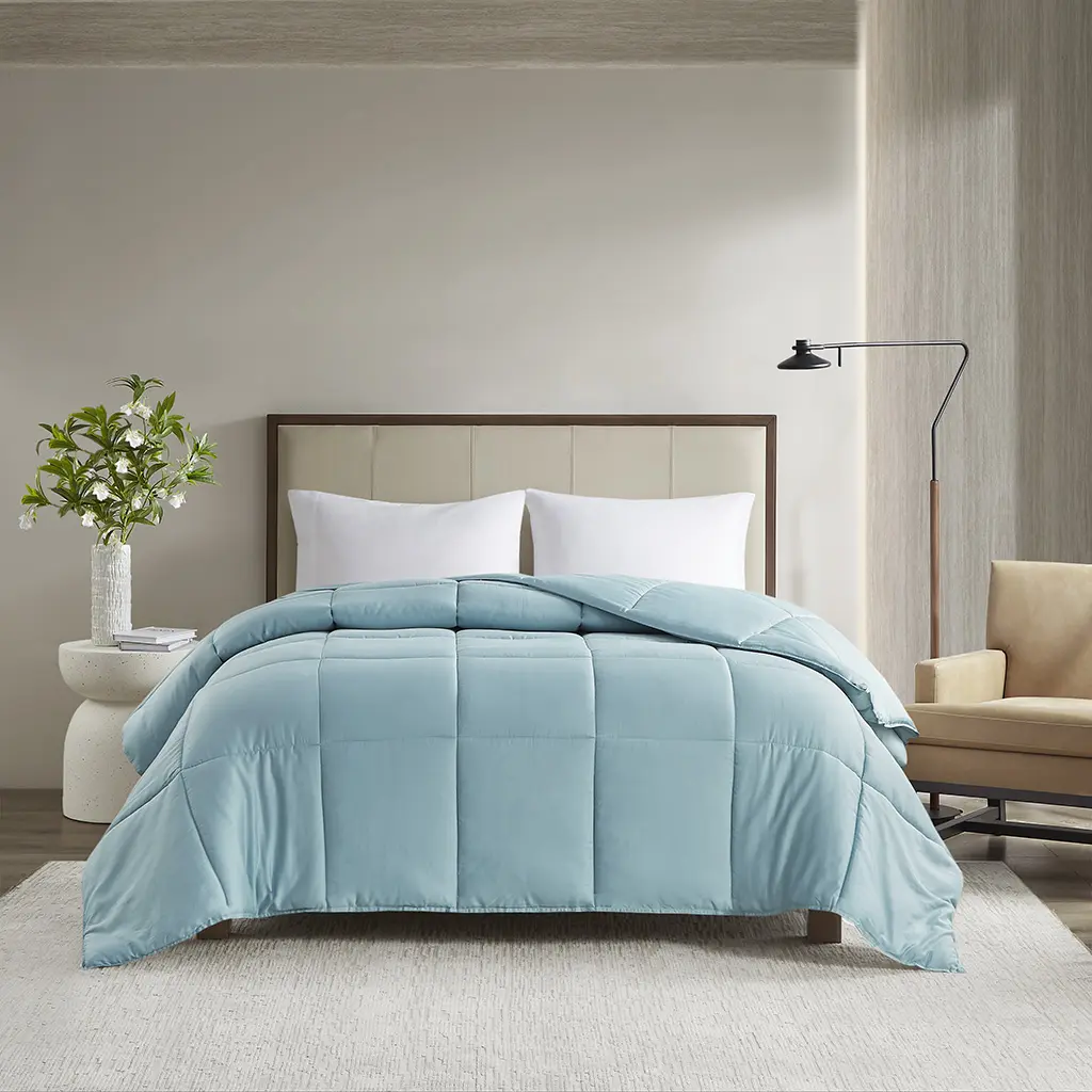 Madison Park MP10-8364 68 x 90 x 1.5 in. Winfield 300 Thread Count Cotton Shell Luxury Down Alternative Comforter, Teal - Twin & Twin Extra Large, Blankets, Twin Size, Box Quilted