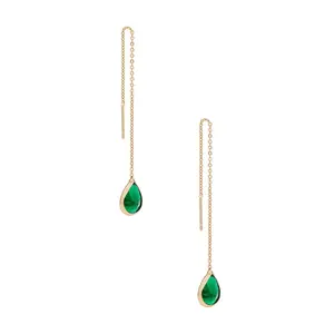 Ettika Barely There Chain Earrings in Green Crystal