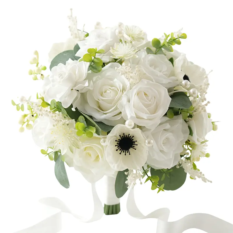 S-A8995 Silk Artificial Eucalyptus Flower Bouquet, White 0.78*0.98ft Bridesmaid Bouquet, Wedding Ceremony Supplies for Home Decor