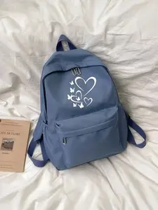 Heart Butterfly Print Backpack, Casual Style, All Seasons, Nylon Material, Durable and Easy to Clean, Versatile for Daily Use