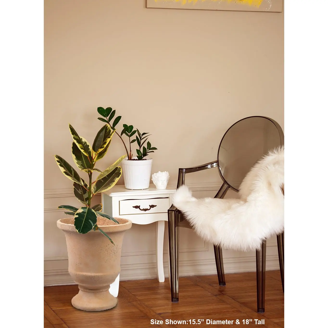 TerraLava Concrete Urn Planter, 15.5" Diameter & 18" Tall Pot Modern