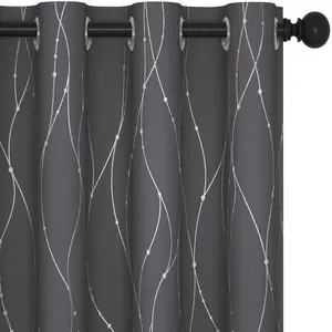 Deconovo Silver Dots Pattern Blackout Curtains (2 Panels & Grommet) - Thermal Insulated,Soundproof Printed Drapes for Living Room, Bedroom, Sliding Glass Door and Office