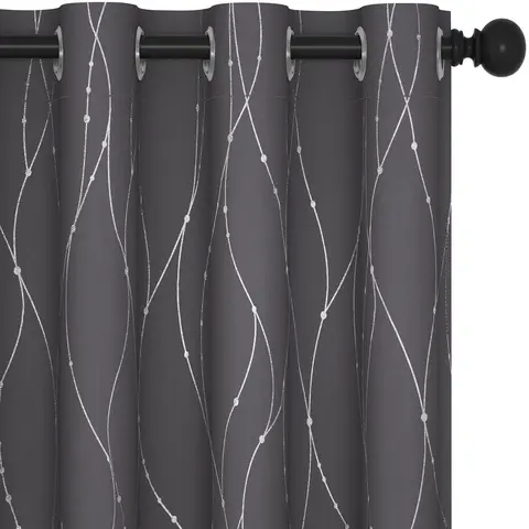 Deconovo Silver Foil Dots Art Style Accent Details Blackout Curtains (2 Panels, 3m) - Grommet, Thermal Insulated, Soundproof, Wrinkle Resistant, Privacy-Focused, Low Iron, Stretch, 86F Hand Wash, Home Decoration Curtain, Blackout Covers for Bedroom