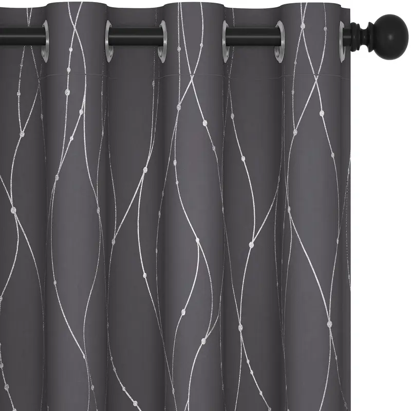 Deconovo Silver Foil Dots Art Style Accent Details Blackout Curtains (2 Panels, 3m) - Grommet, Thermal Insulated, Soundproof, Wrinkle Resistant, Privacy-Focused, Low Iron, Stretch, 86F Hand Wash, Home Decoration Curtain, Blackout Covers for Bedroom