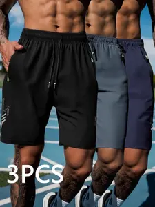 3-Pack Men's Summer Letter Print Sporty Five-Quarter Pants, Outdoor Running Workout Casual Beach Shorts, Loose-Fit Daily Wear