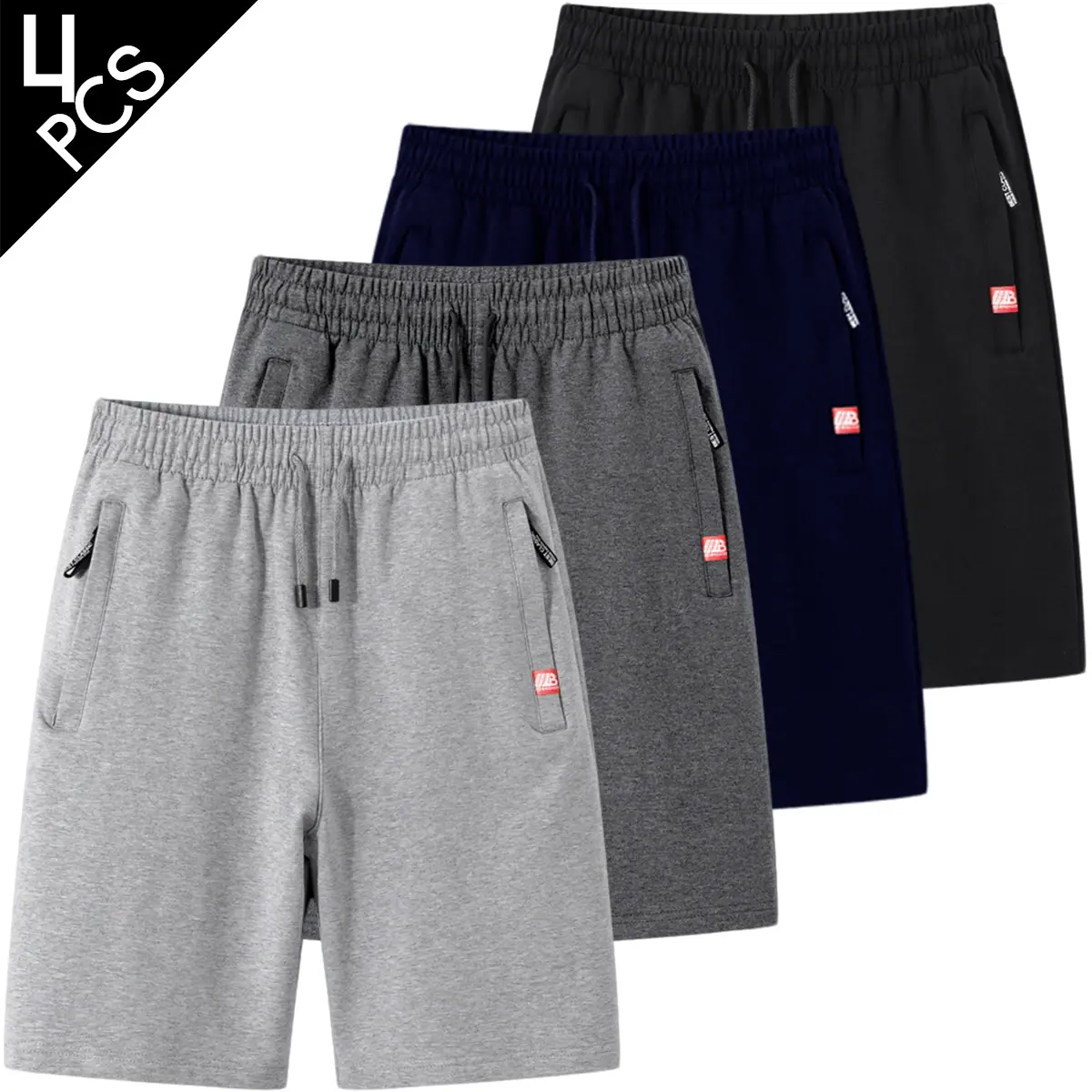 4PCS, Men’s casual solid-color knit sports shorts, perfect for summer wear