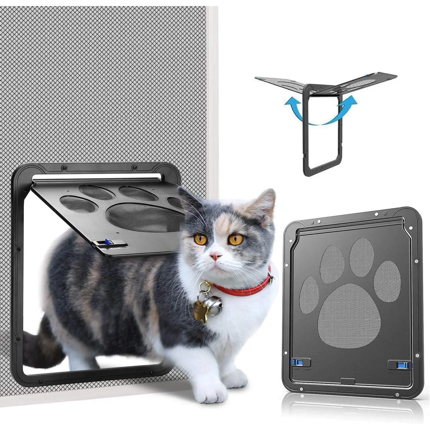 Pet screen door, interior door size 8x 10x0.4inch, magnetic screen door with automatic locking, black, suitable for puppies and cats