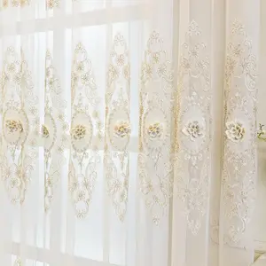 European Luxury Embossed Lace Window Curtain, Home Textile, High-End Villa Living Room Bedroom Balcony Partition, Elegant Home Decor, Home Decoration Curtain