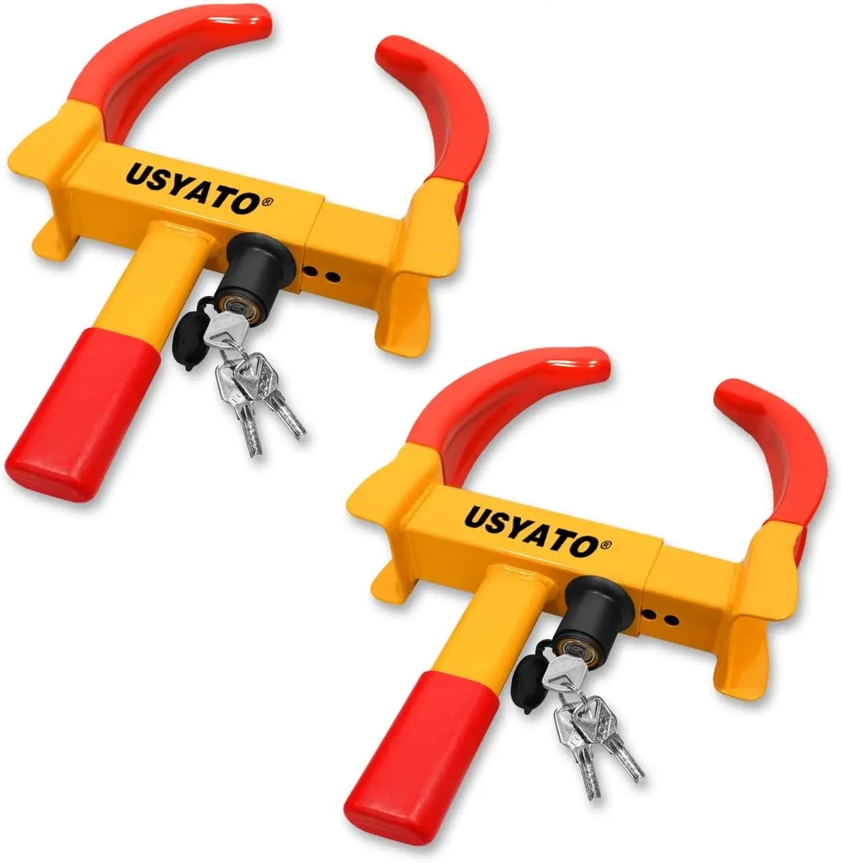 2Pcs Universal Heavy Duty Wheel Lock Anti Theft Adjustable 11.4" Security Tire Lock with 6 Keys for Trailers Cars Golf Cart ATV SUV RV Boat Camper Motorcycle Yellow+Red