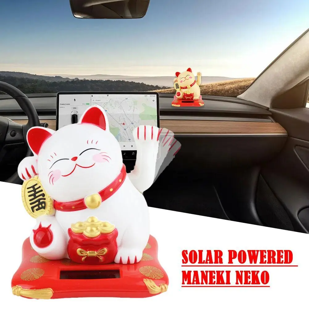 1pc Lucky Beckoning Cat Solar Powered Waving Wealth Good Fortune Awaits Solar-Powered Ornaments For Home, Office, Car