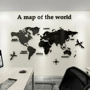 Acrylic European Map Wall Sticker, Easy Installation, Removable, Geometric Pattern, Decorative for Office, Living Room, Bedroom, Hallway, Restaurant