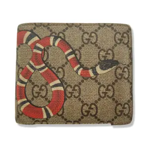 Pre-owned GUCCI GG Supreme Canvas Small Leather Goods Kingsnake Bifold Wallet G1178