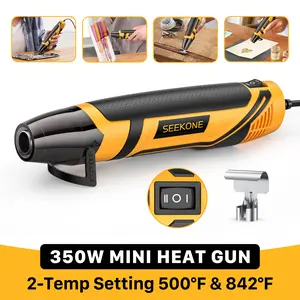 SEEKONE Mini Heat Gun, 350W 2-Temp Settings 500℉ & 842℉（260℃& 450℃） Fast Heat Hot Air Gun Tool with Reflector Nozzle and 4.9Ft Long Cable Overload Protection for Crafting, Vinyl Wrap, Shrink Tubing and 3D Printing