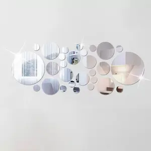 32pcs 3D Acrylic Mirror Wall Stickers, Waterproof Self-Adhesive Removable DIY Art Decor Decorative Wall Sticker Home Decor for Bedroom Living Room Office Kitchen Bathroom