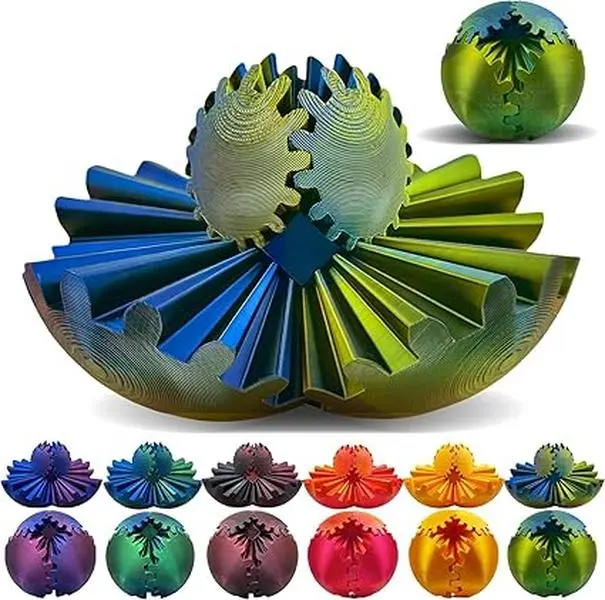 3D Printed Gear Ball Fidget Toy - Steampunk Whirling Wonder Spin Ball - Multicolor - Stress & Anxiety Relief - Ages 6+