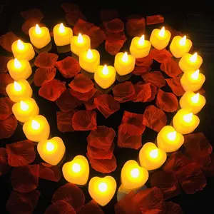 Red Silk Rose Petals & 24 LED Candles Set, Romantic Night Decor for Valentine's Day, Proposal, Anniversary, Wedding Table & Bedroom Decorations