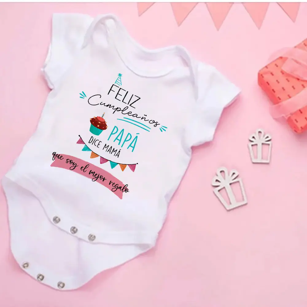 Baby Boy Cotton Letter Print Short Sleeve Bodysuit - "Happy Birthday Dad Says Mom That I Am The Best Gift" Design for Newborns & Infants (Kids' Fashion Top), Cotton Bodysuits, Letter Print Bodysuit