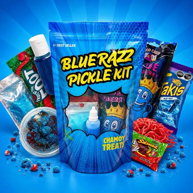 BLUE RAZZ PICKLE KIT WITH 2oz GUSHERS - TAKIS BLUE RAZZ PICKLE KIT WITH 2oz GUSHERS - TAKIS