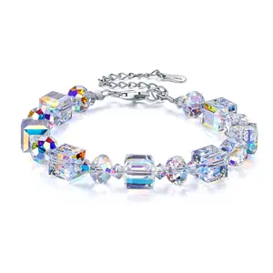 S925 Silver Austrian Crystal Ice Cube Bracelet Super Shiny Mother Day Gift