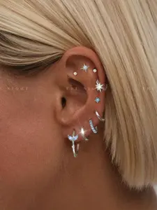 9pcs Star Earrings Set for Women, Sparkling Stud Earrings Collection, Elegant Jewelry for Party