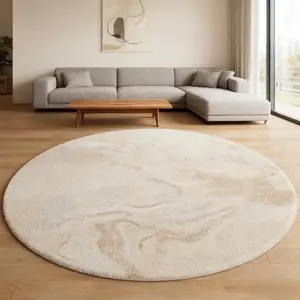 1pc Abstract Art Design Bedroom Plush Decorative Rug Ins French Cream Style Off-white Living Room Decoration Carpet Fluffy Soft Lounge Washable Carpet Round Cloakroom Non-slip Mat Fluffy Area Rug