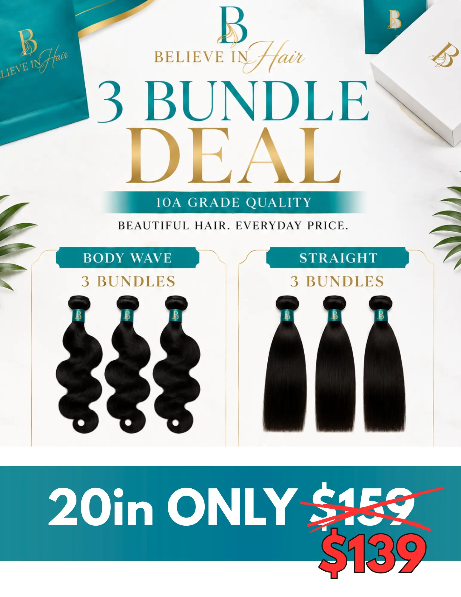 $149 (3 Packs), 20in, 10A Economy Quality, Body Wave-Silky Straight