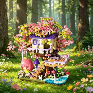 Cherry Blossom Tree House Building Block Villa Wooden Assembly Educational Toy with Detailed Floral Decor for Kids and Adults