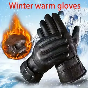 Men's Winter Warm Touchscreen Gloves, Soft Fingers Design, Adjustable Wrist Strap, Cold Weather Gloves, Fashion Leather Gift