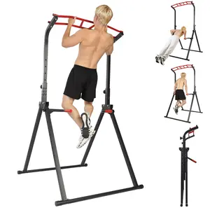 Multi-Function Foldable Pull Up Station Free Standing Dip Bar, Adjustable Height Power Tower, Heavy Duty Home Gym Strength Training Fitness Equipment