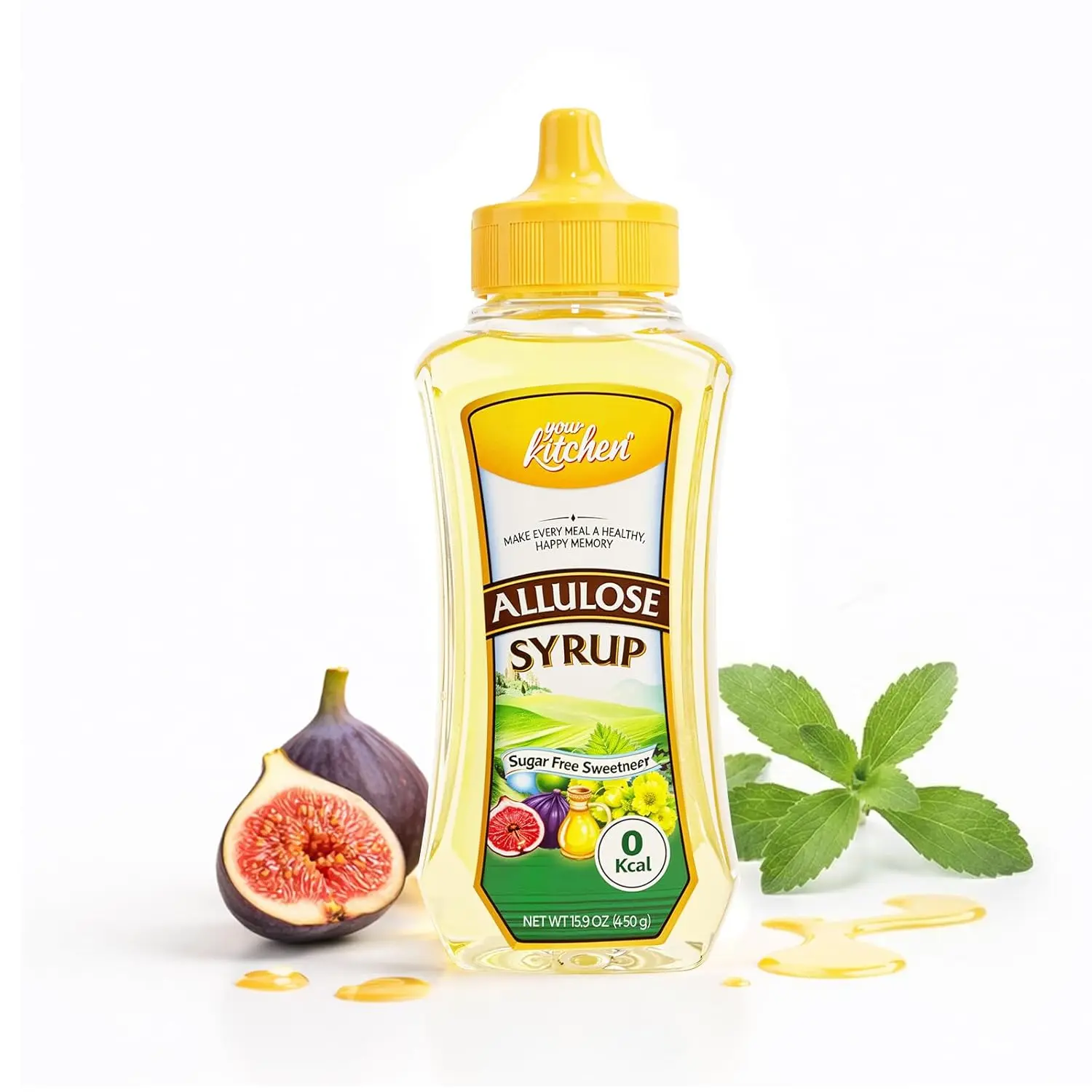 YourKitchen Keto Allulose Syrup Bottle, Ambient 99.5% Liquid Allulose - 0 Calorie, Sugar Free Sweetener, Stevia Blend Thin Syrup, Low Glycemic, Non-Erythritol, 0 Net Carbs Substitute for Youth Low Sugar Dessert