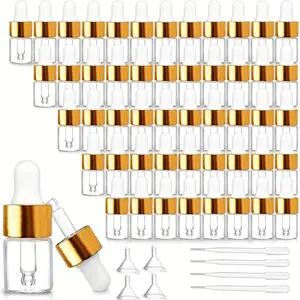 Clear Glass Dropper Bottle, 100pcs Empty Refillable Dropper Bottle with 4pcs Funnel & 4pcs Dropper, Empty Cosmetic Bottles, Travel Cosmetic Sample Bottle for Essential Oil, Perfume