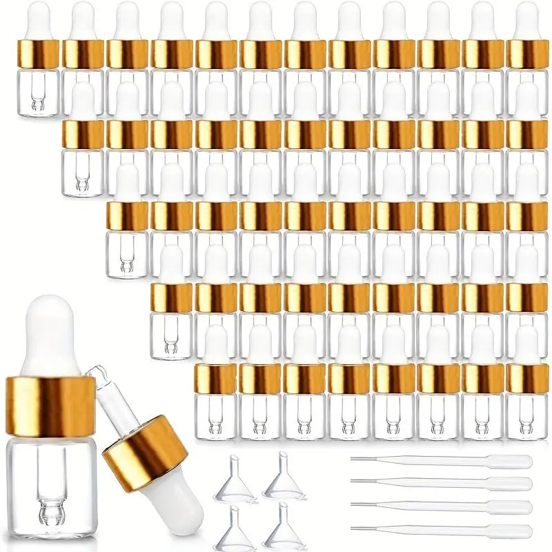 Clear Glass Dropper Bottle, 100pcs Empty Refillable Design Dropper Bottle with 4pcs Funnel & 4pcs Dropper, Empty Cosmetic Bottles, Travel Cosmetic Sample Bottle for Essential Oil, Perfume
