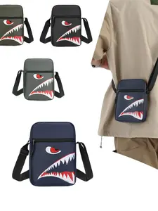 Men's Shoulder Messenger Bag with Shark Pattern, Casual Nylon Crossbody Small Square Bag, Lightweight Gift for All Seasons