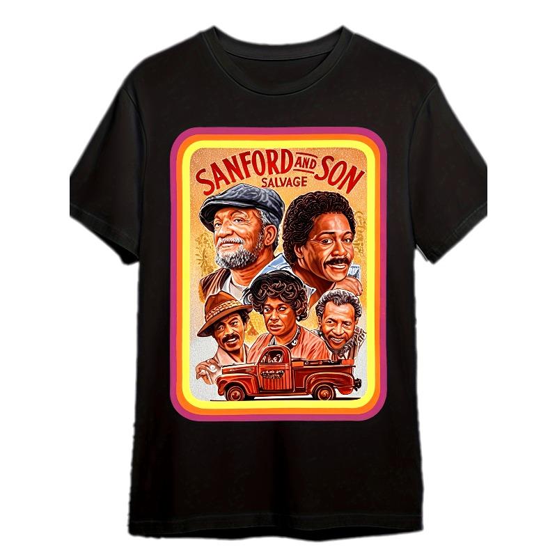 Vintage Sanford and Son Salvage Full Cast Portrait Graphic T-Shirt | 70s Classic Black Comedy Sitcom Retro Streetwear Casual Tee