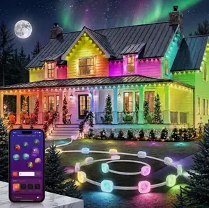 YEELIGHT Permanent Outdoor Lights, 150FT RGB LED String Lights with 16 Million Colors and Music Sync, Outside Lights for House with App Control, Waterproof Outside Eaves Lighting Decor for Parties