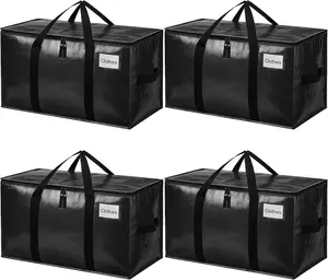 Heavy Duty Moving Boxes-Moving Bags with Zipper, Reinforced Handles and Tag Pocket-Collapsible Moving Supplies-Totes for Storage Great for moving, Storage and Travel 90L(Black-4 Pack),Essential items for moving to the dormitory in the new semester